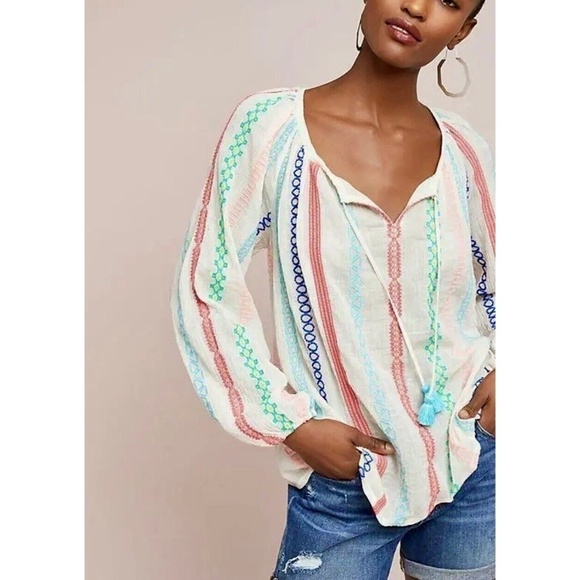 NWT!! Anthropologie PAYAL PRATAP Manna Colorful Embroidered Peasant Top Small - Picture 1 of 16